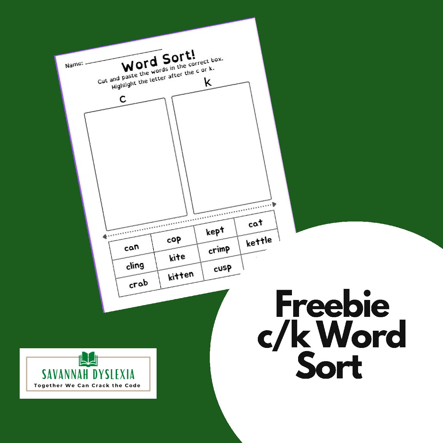 c/k word sort Freebie